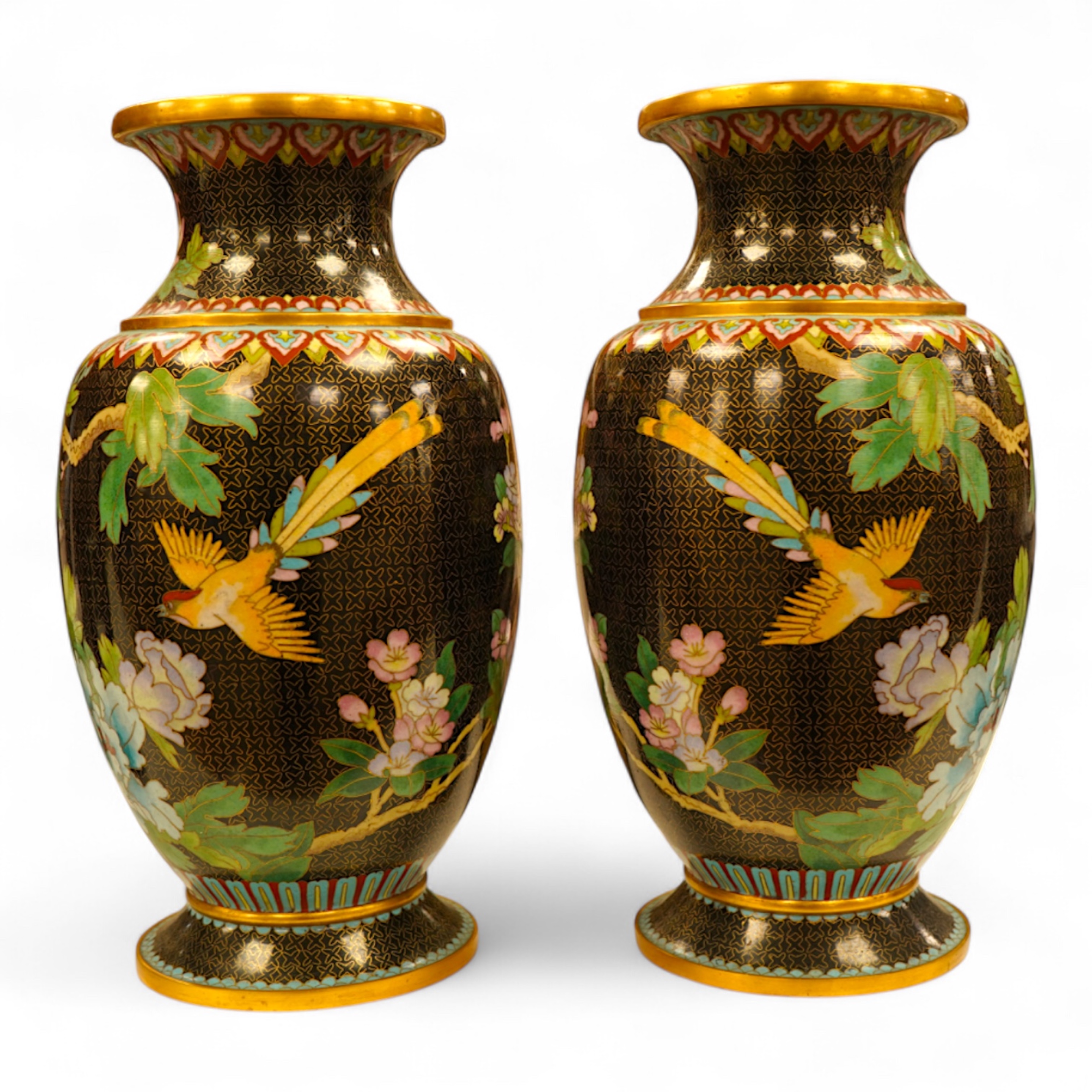 A pair of Chinese cloisonné enamel vases, 31cm